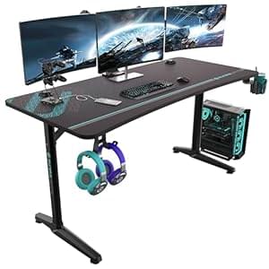 EUREKA ERGONOMIC Gaming Desk 152×70cm Computer Desk with Arc Ergonomic Large Home Office Desk Workstation w Carbon Fiber Surface, Full Desk Mouse Pad