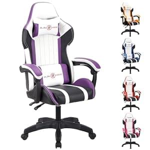 T-THREE.Ergonomic Leather Gaming Chair Height Adjustable with Headrest and Lumbar Support(Purple)