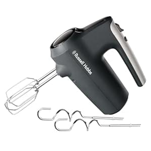 Russell Hobbs Hand Mixer (Electric whisk for baking, 5 Speeds + Turbo Mode, Dishwasher safe chrome beaters & dough hooks, Bowl & heel rest feature, 350W peak power) Desire Matte Charcoal 27151