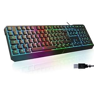KLIM Chroma Gaming Keyboard UK Layout + Slim, Durable, Ergonomic, Quiet, Water Resistant, Silent Keys, USB + Wired Backlit Keyboard for Laptop PC Mac Gamer PS4 keyboard + NEW VERSION + Black