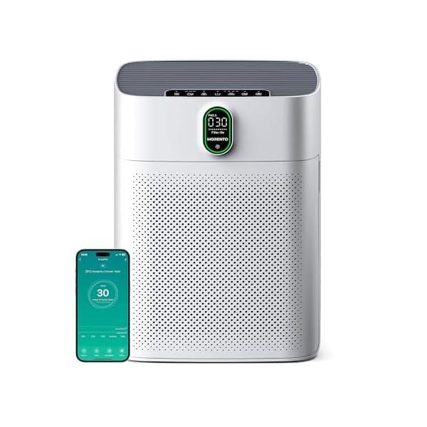 MORENTO Smart Air Purifier for home Large Rooms up to 1076 ft², Wi-Fi and Alexa compatible, Auto Mode, Quiet Mode 24dB, HEPA Filter Removes Dust, Pollen, Smoke 1 Pack + 2 Pack Filters