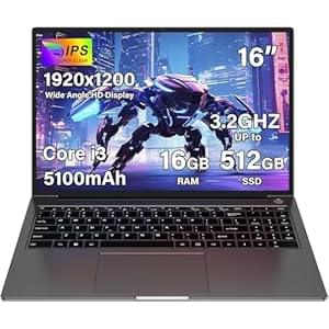 Laptop Gaming Computer 16GB RAM 512GB 1TB SSD Expansion Core i3 (up to 3.2Ghz) Notebook 16 Inch Laptop Computer 1920 * 1200 IPS UHD Type C 5G WiFi with Mouse & Keyboard Film UK-Gray